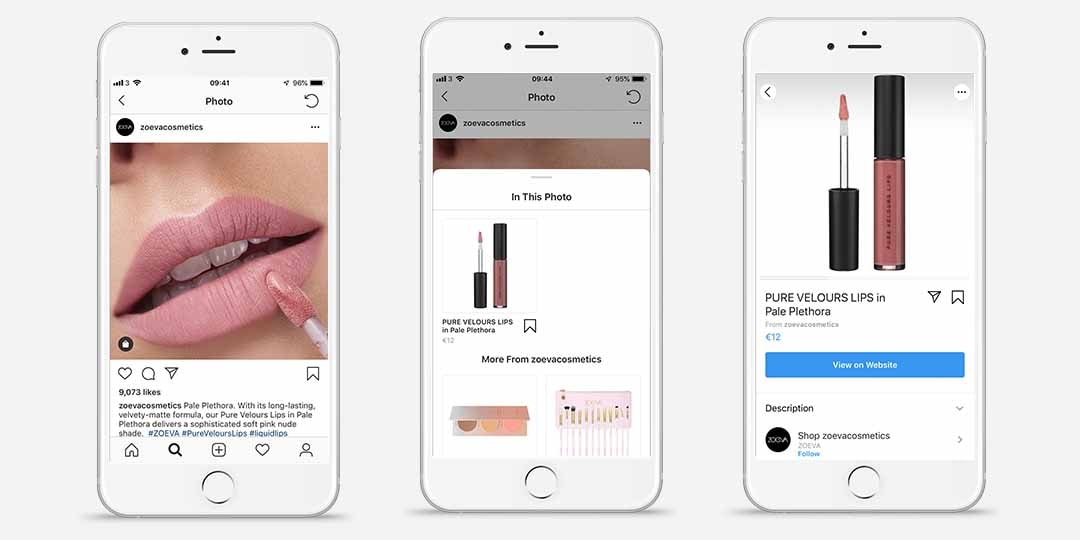 Examples of Instagram shoppable tags customer flow