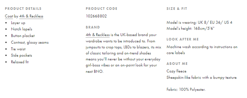 ASOS product details display 1