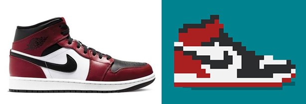 Cryptokicks, real shoe and 8-bit digital shoe