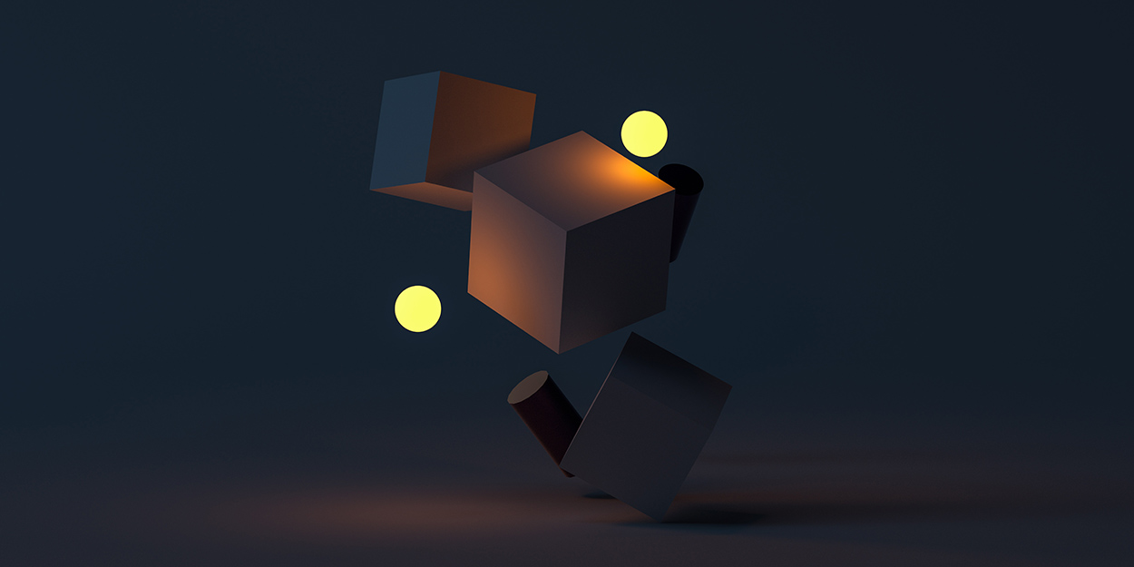 cubes & yellow circles on dark background